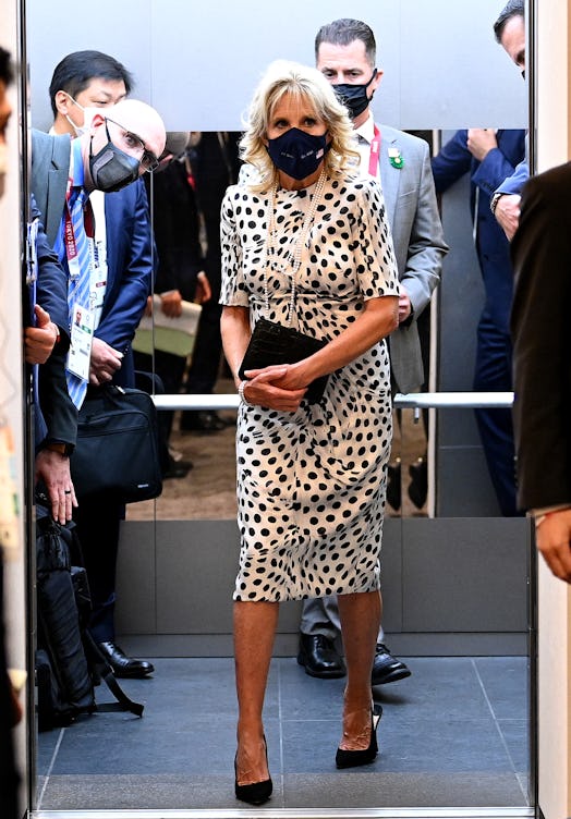 U.S. First Lady, Jill Biden arrives prior to the Opening Ceremony of the Tokyo 2020 Olympic Games in...