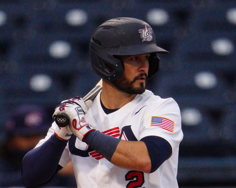 WEST PALM BEACH, FLORIDA - JUNE 04: Eddy Alvarez #2 of the United States bats against Canada during ...