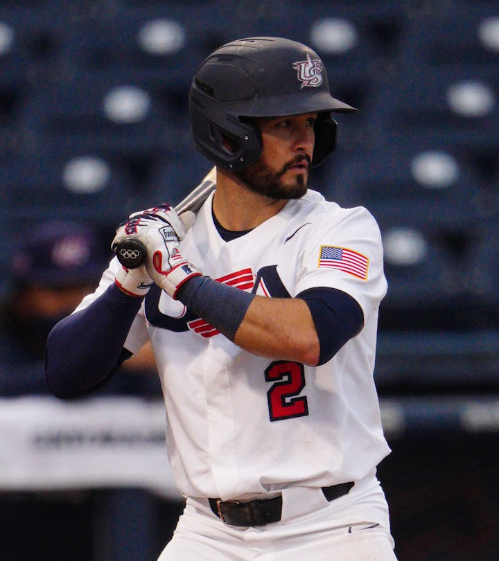 WEST PALM BEACH, FLORIDA - JUNE 04: Eddy Alvarez #2 of the United States bats against Canada during ...