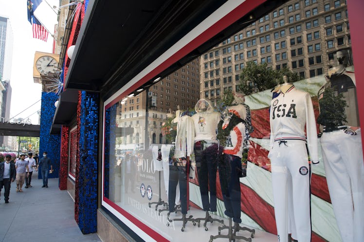 NEW YORK, NY - JULY 14: Ralph Lauren's Team USA uniforms for the Tokyo 2020 Olympics are displayed i...