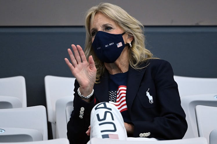 Check out these photos of Jill Biden wearing Team USA clothes at the Olympics.