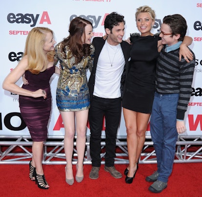 HOLLYWOOD - SEPTEMBER 13: (L-R) Patricia Clarkson, Emma Stone, Penn Badgley, Alyson Michalka and Dan Byrd arrive at the Los Angeles Premiere "Easy A" at Grauman's Chinese Theatre on September 13, 2010 in Hollywood, California. (Photo by Jon Kopaloff/FilmMagic)