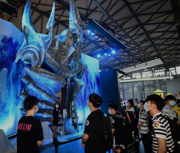 SHANGHAI, CHINA - JULY 31: People visit the Blizzard Entertainment stand during the 2020 China Digit...
