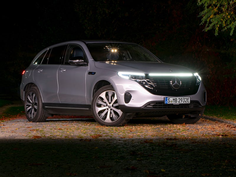 Berlin, Germany – 21 October, 2019: Mercedes-Benz EQC stopped on a street at night. This model is t...