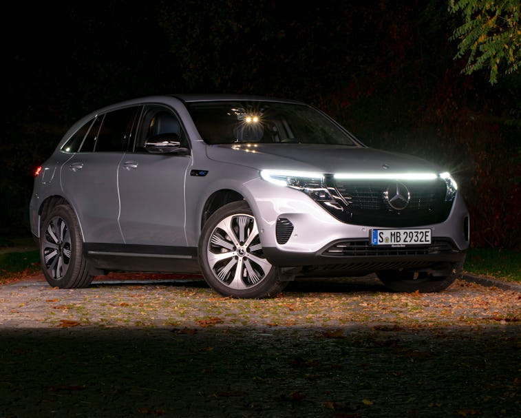 Berlin, Germany – 21 October, 2019: Mercedes-Benz EQC stopped on a street at night. This model is t...