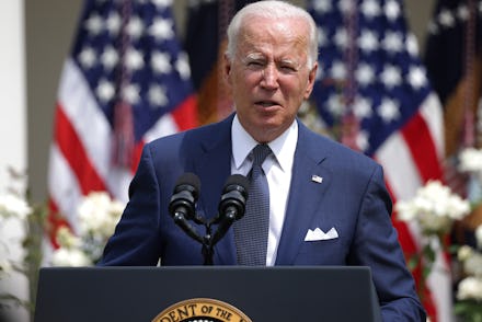 WASHINGTON, DC - JULY 26: U.S. President Joe Biden delivers remarks during an event in the Rose Gard...