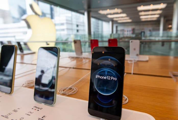 HONG KONG, CHINA - 2020/10/23: The new Iphone 12 Pro smartphone on display at an Apple store during ...