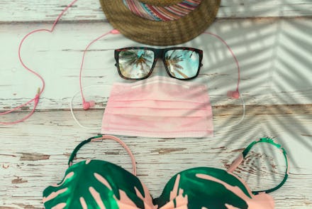 The new summer accessory for this year, "the medical mask" Women's swimsuit, hat, sunglasses, headph...