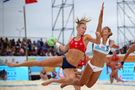 KAZAN, RUSSIA - JULY 29: Martinsen Marielle Elisabeth Mathisen (l) of Norway plays a shot during 201...