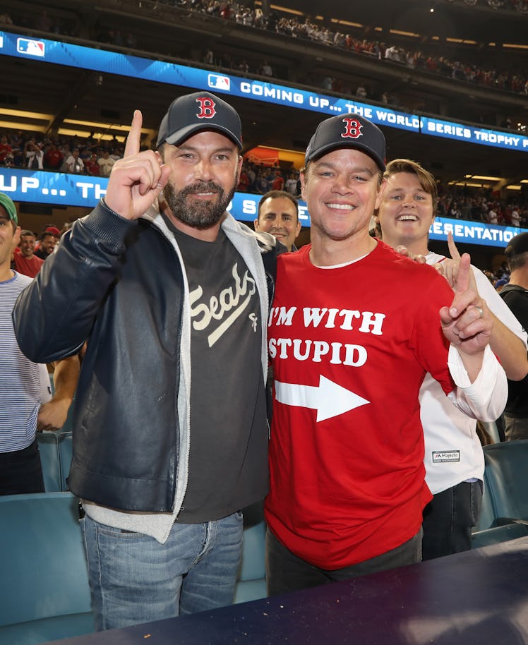 LOS ANGELES, CA - OCTOBER 28:  Ben Affleck and Matt Damon attend te 2018 World Series Boston Red Sox...