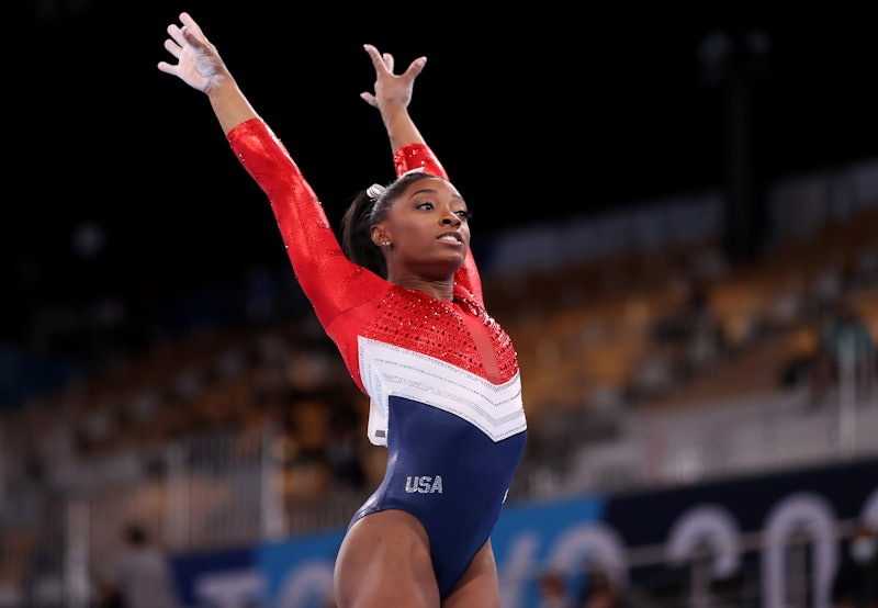 TOKYO, JAPAN - JULY 27: Simone Biles of Team United States competes on vault during the Women's Team...