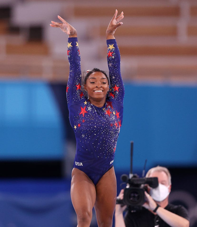 Simone Biles of the United States competes during the Women's Qualification at the Tokyo 2020 Olympi...