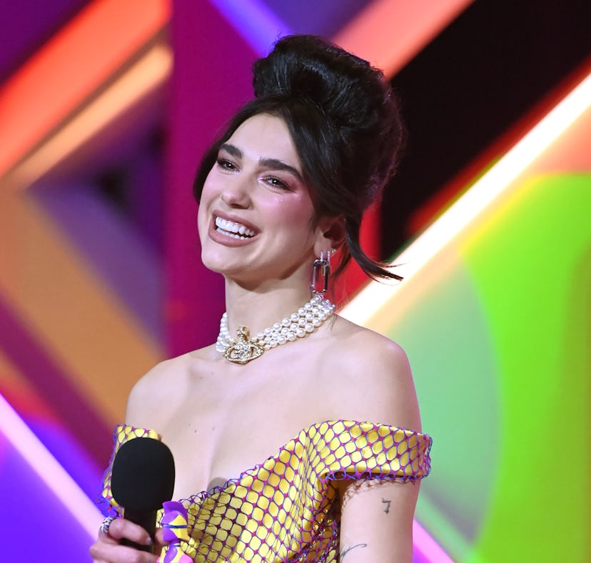 LONDON, ENGLAND - MAY 11: Dua Lipa accepts the award for British Femail Solo Artist during The BRIT ...