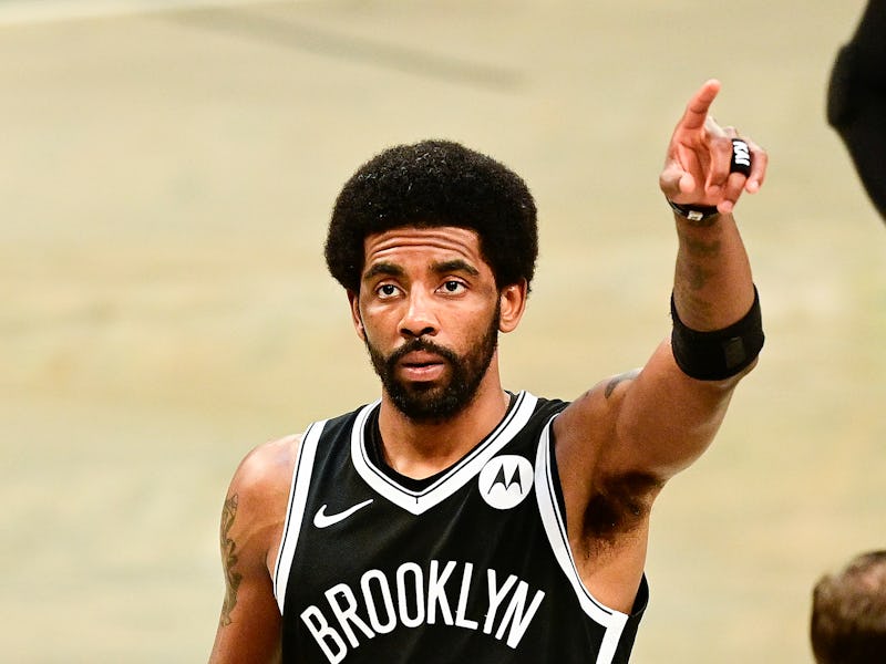 NEW YORK, NEW YORK - JUNE 05:  Kyrie Irving #11 of the Brooklyn Nets acknowledges the fans prior to ...