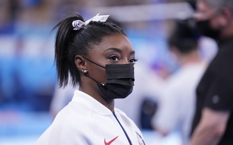 TOKYO, JAPAN - JULY 27: Simone Biles of Team United States looks on during the Women's Team Final on...