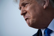 US President Donald Trump speaks to reporters before boarding Air Force One at Andrews Air Force Bas...