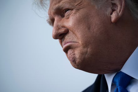 US President Donald Trump speaks to reporters before boarding Air Force One at Andrews Air Force Bas...