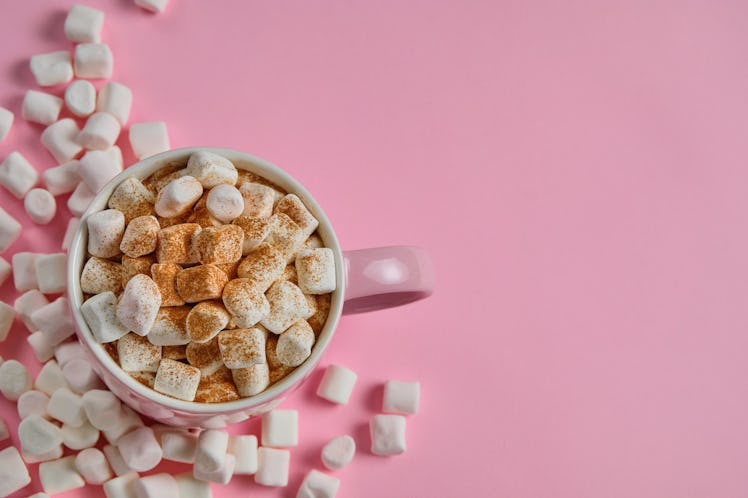 A cup of hot chocolate with marshmallows, which you might need captions for your Instagram.