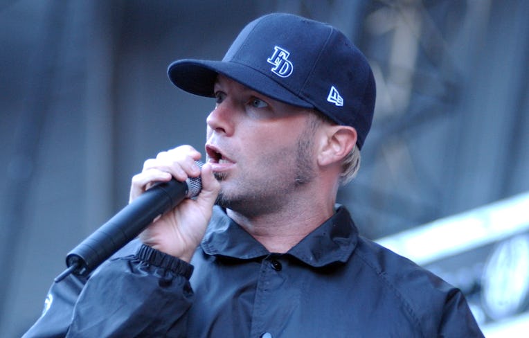 Fred Durst of Limp Bizkit performs during the" Summer Sanitarium" tour at 3Com Park on August 10, 20...