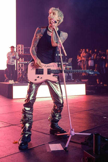 WESTFIELD, IN - MAY 28: Machine Gun Kelly performs during the Barstool 500 party at Grand Park on Ma...