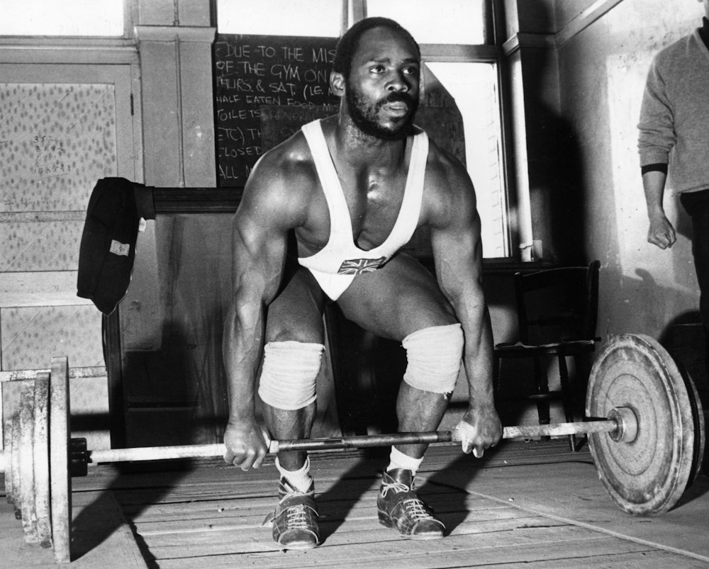 9th August 1968:  British weightlifter Louis Martin in training in Derby for the 1968 Mexico Olympic...