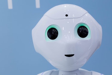 OMOTESANDO, JAPAN - 2014/08/01: A portrait of Softbank's emotional consumer Robot, Pepper on display...