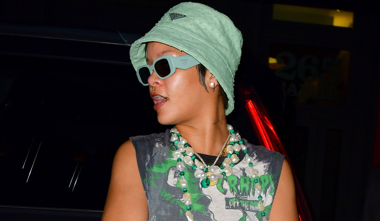 NEW YORK, NEW YORK - JULY 08: Rihanna is seen on the streets of Manhattan on July 07, 2021 in New Y...