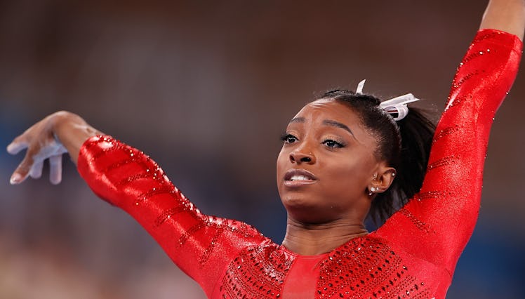 Simone Biles of the United States is seen after the vault of the artistic gymnastics women's team fi...