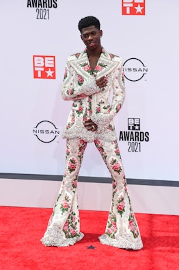 LOS ANGELES, CALIFORNIA - JUNE 27: Recording Lil Nas X attends the 2021 BET Awards at the Microsoft ...