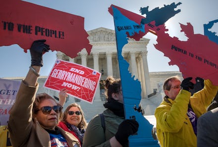 WASHINGTON,DC-MAR26: Demonstrators protest against gerrymandering at a rally at the Supreme Court du...
