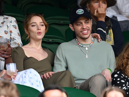 LONDON, ENGLAND - JULY 03: Phoebe Dynevor and Pete Davidson hosted by Lanson attend day 6 of the Wimbledon Tennis Championships at the All England Lawn Tennis and Croquet Club on July 03, 2021 in London, England. (Photo by Karwai Tang/WireImage)