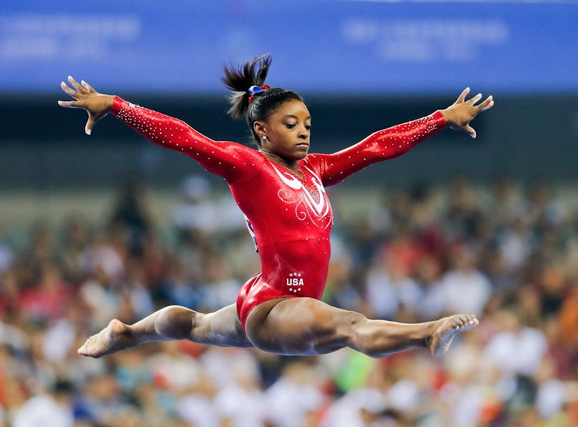 NANNING, CHINA - OCTOBER 08: Simone Biles of the United States performs on the Balance Beam during ...