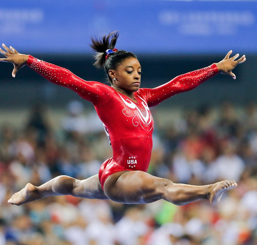 NANNING, CHINA - OCTOBER 08: Simone Biles of the United States performs on the Balance Beam during ...