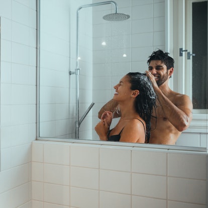when you're showering together, make sure to wash each other's hair.