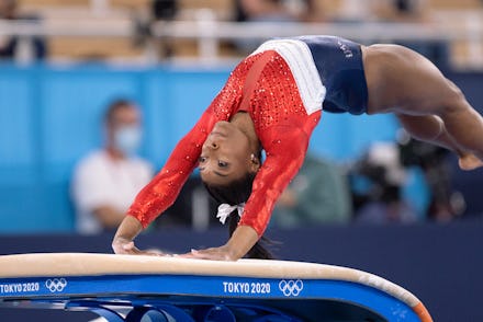 TOKYO, JAPAN - JULY 27: Simone Biles of United States of America competing on Women's Team Final dur...