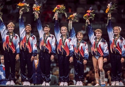 ATLANTA - JULY 23:   The United States Women's Gymnastics Team (L-R) of Amanda Borden, Dominique Daw...