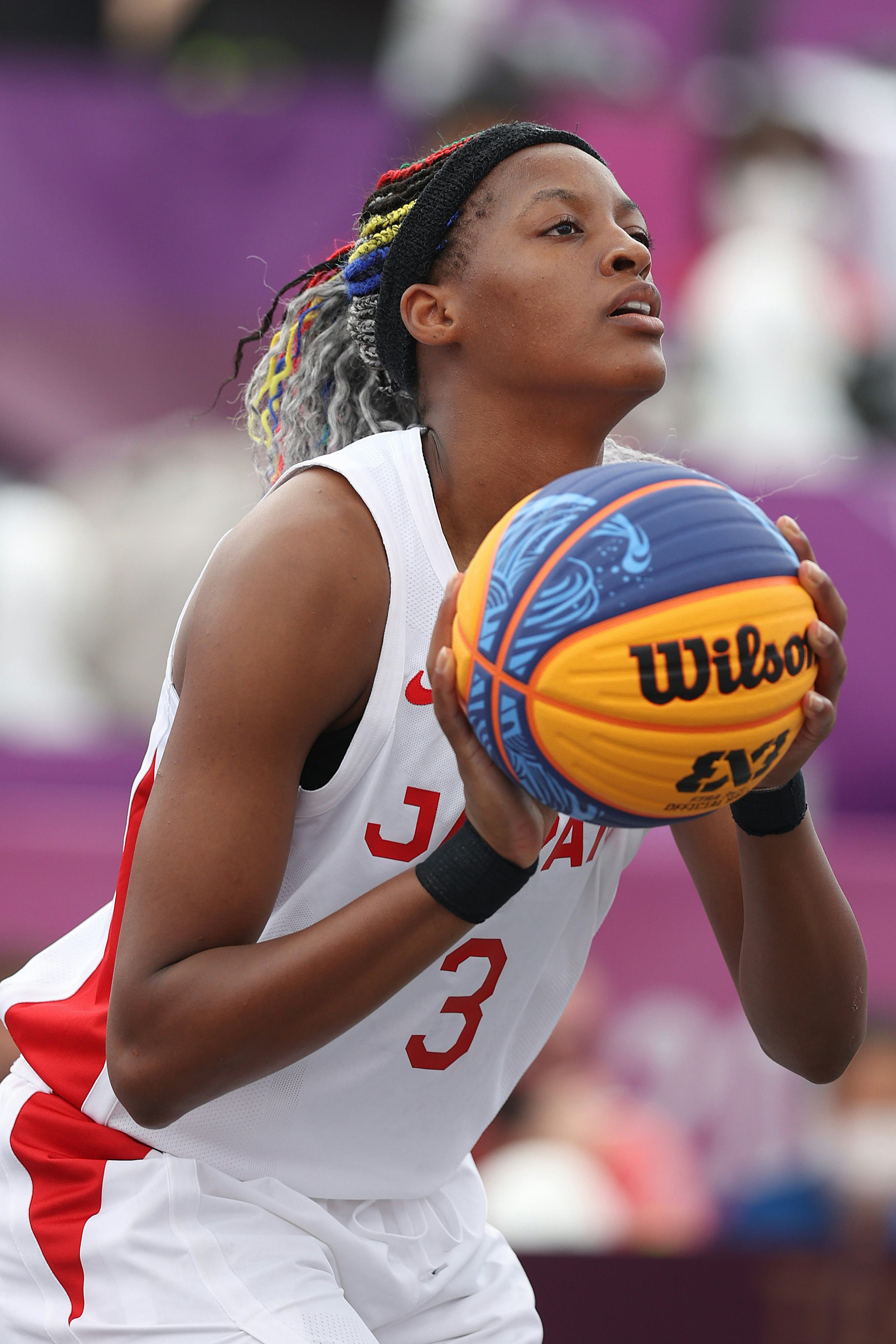 TOKYO, JAPAN - JULY 26: Stephanie Mawuli of Team Japan shoots on day three of the Tokyo 2020 Olympic...