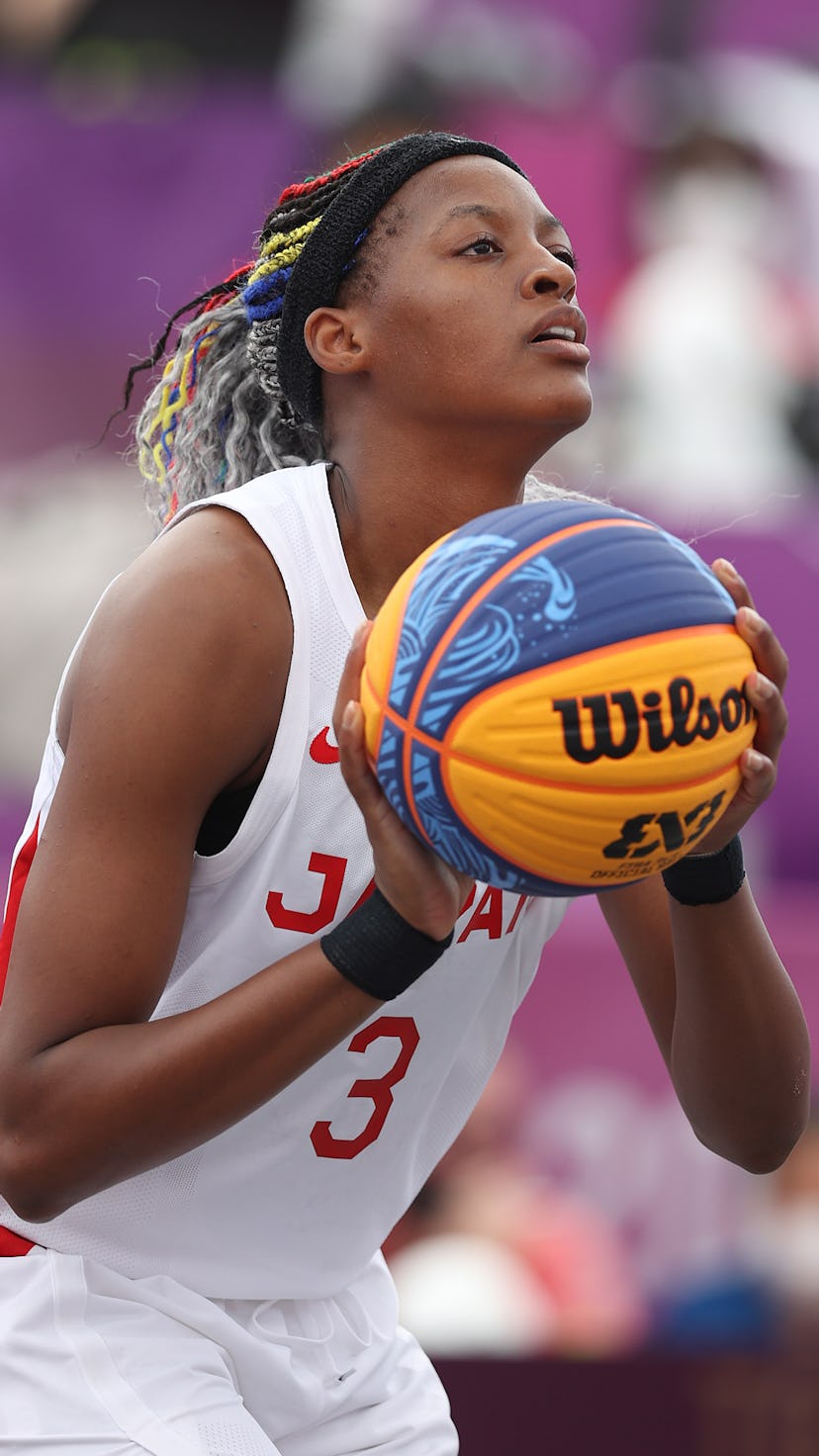 TOKYO, JAPAN - JULY 26: Stephanie Mawuli of Team Japan shoots on day three of the Tokyo 2020 Olympic...