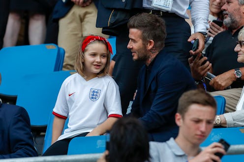 LE HAVRE, FRANCE - JUNE 27: David Beckham and his daughter Harper Beckham enjoy the atmosphere durin...