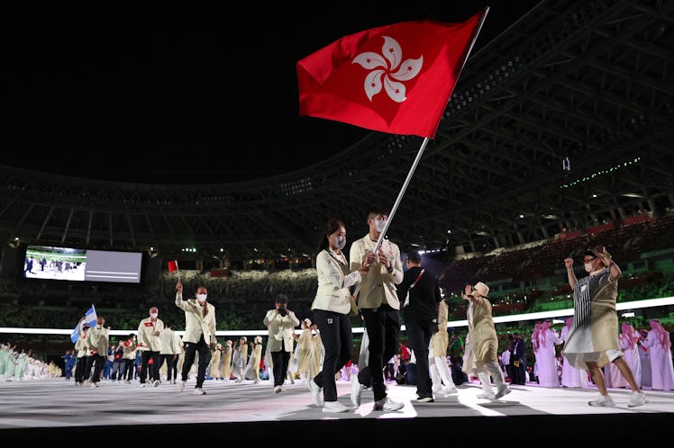 Olympic delegation of Hong Kong, China parade into the Olympic Stadium during the opening ceremony o...