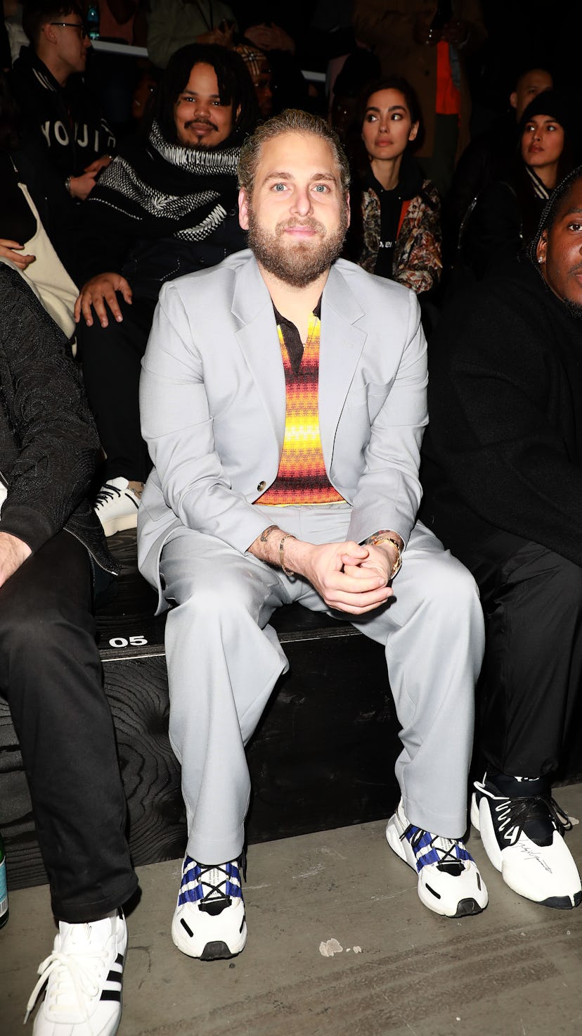 PARIS, FRANCE - JANUARY 20: Jonah Hill attends the Y-3 Menswear Fall/Winter 2019-2020 show as part o...