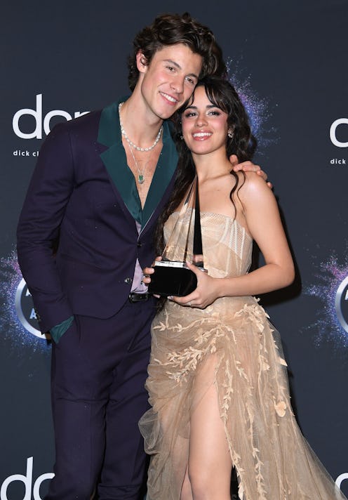 LOS ANGELES, CALIFORNIA - NOVEMBER 24: Shawn Mendes and Camila Cabello pose at the 2019 American Mus...