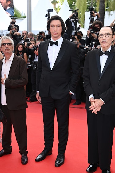 CANNES, FRANCE - JULY 06: Adam Driver, Director Leos Carax and Ron Mael attend the "Annette" screeni...