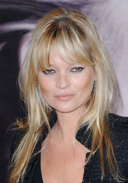 Kate Moss with lash length bangs she cut herself. 