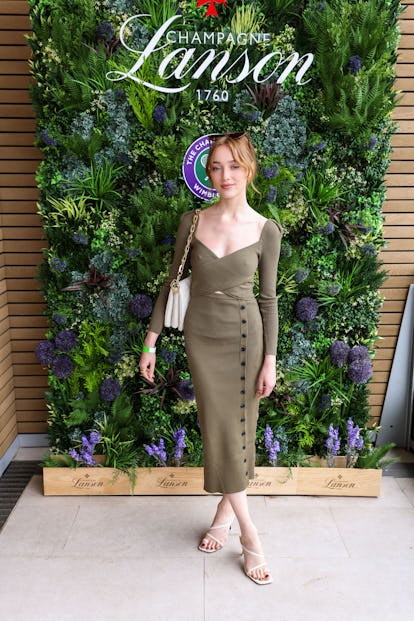 LONDON, ENGLAND - JULY 03: Phoebe Dynevor with Lanson Champagne at The Championships, Wimbledon ,on July 03, 2021 in London, England. (Photo by David M. Benett/Dave Benett/Getty Images for Lanson)