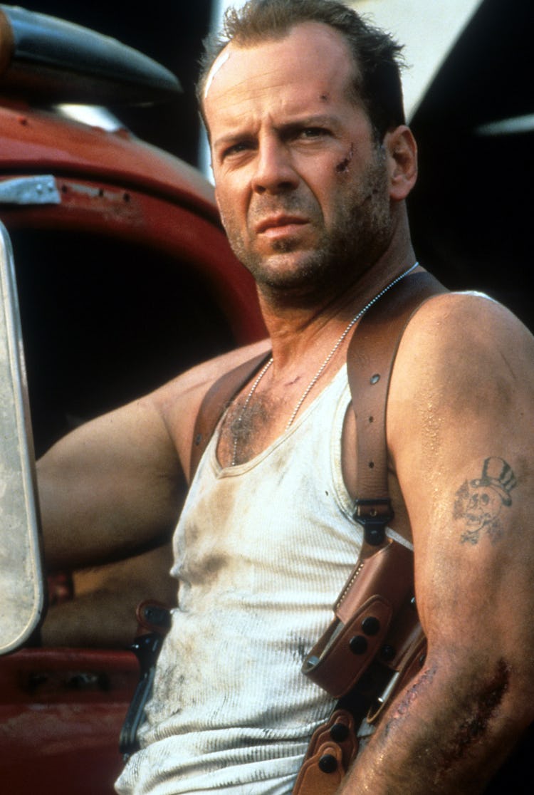 Bruce Willis wounded and disheveled in a scene from the film 'Die Hard: With a Vengeance', 1995. (Ph...