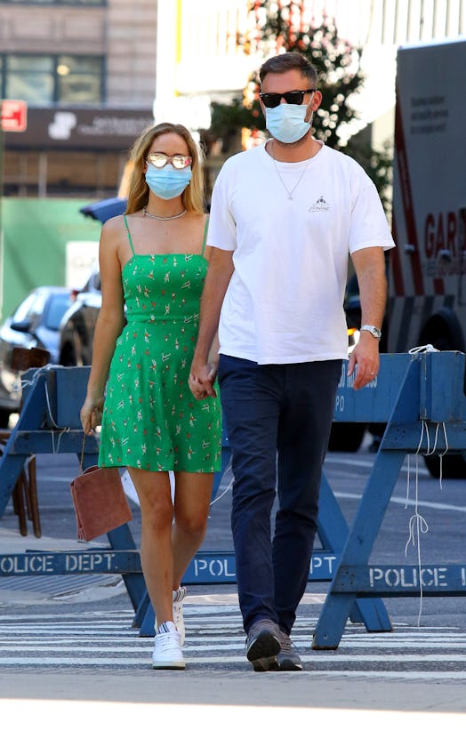 NEW YORK CITY, NY - SEPTEMBER 5: Jennifer Lawrence and husband Cooke Maroney walk wearing masks on S...