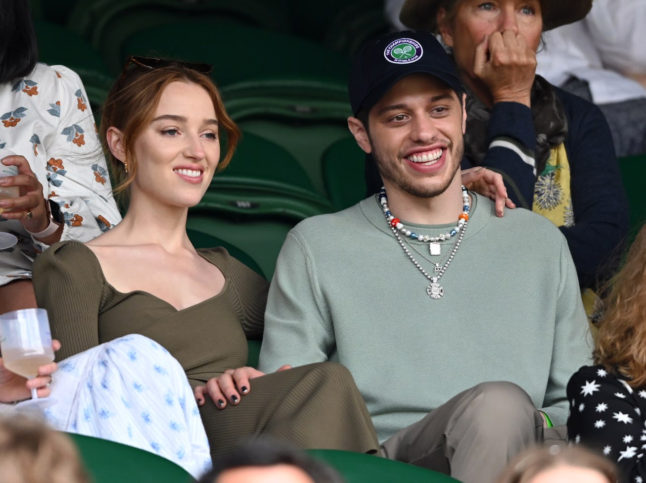 LONDON, ENGLAND - JULY 03: Phoebe Dynevor and Pete Davidson hosted by Lanson attend day 6 of the Wim...