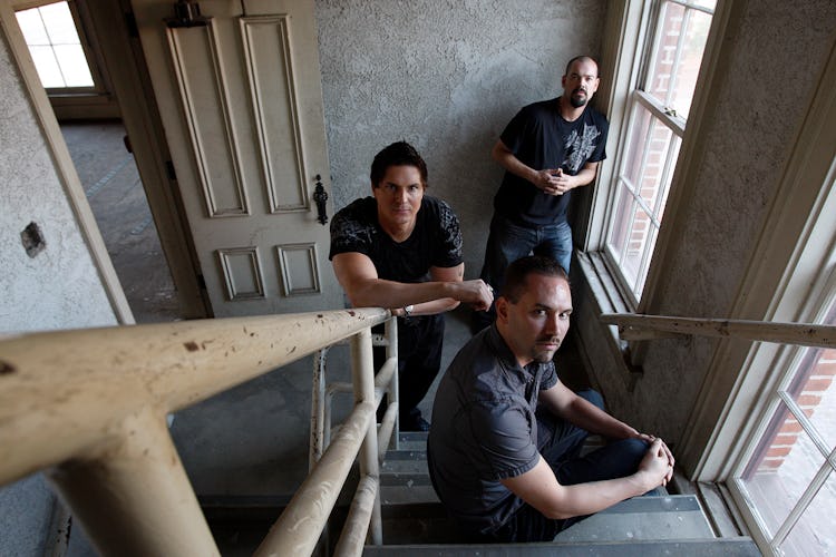 Zak Bagans (left middle), Nick Groff (front), and Aaron Goodwin (back) are photographed in Pico Hous...