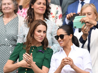 LONDON, ENGLAND - JULY 13: Catherine, Duchess of Cambridge and Meghan, Duchess of Sussex in the Roya...